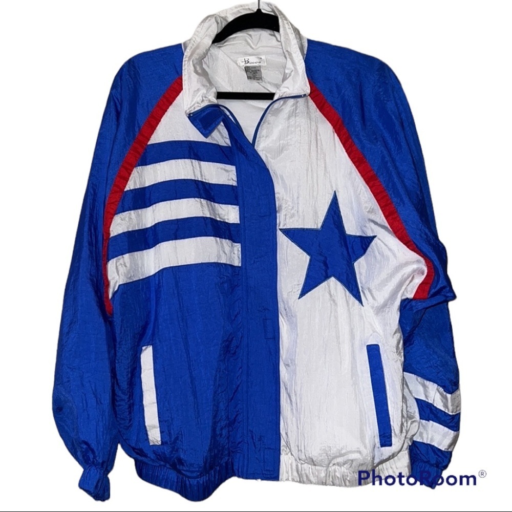 Vintage Bocoo womens large windbreaker patriotic USA stars and striped zip close